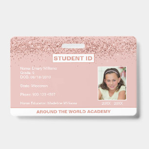 Homeschoor Student ID Rose Gold Glitzer Abzeichen Ausweis