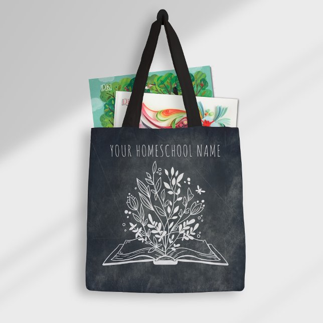Homeschoschule Name Minimalistisch Blumenbuch Tasche (Von Creator hochgeladen)