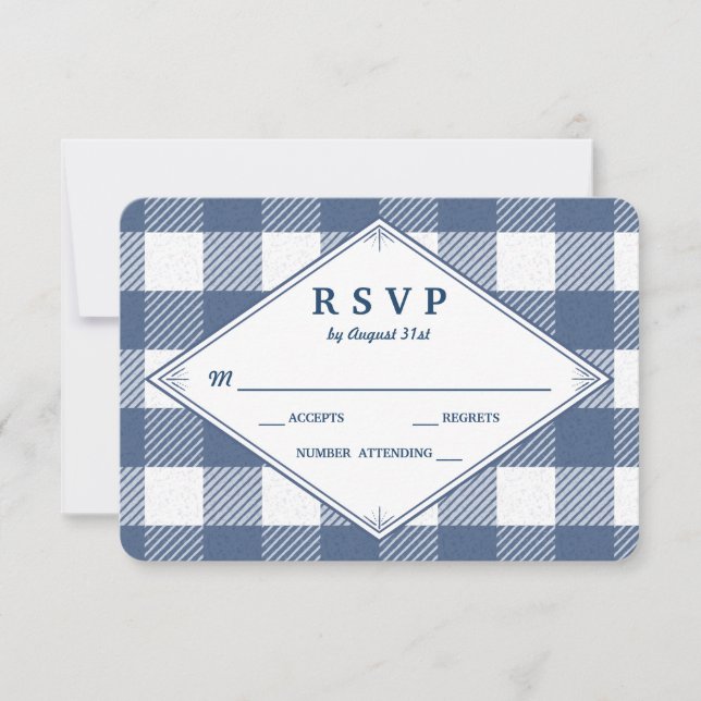Homespun Gingham Wedding RSVP Card Karte (Vorderseite)