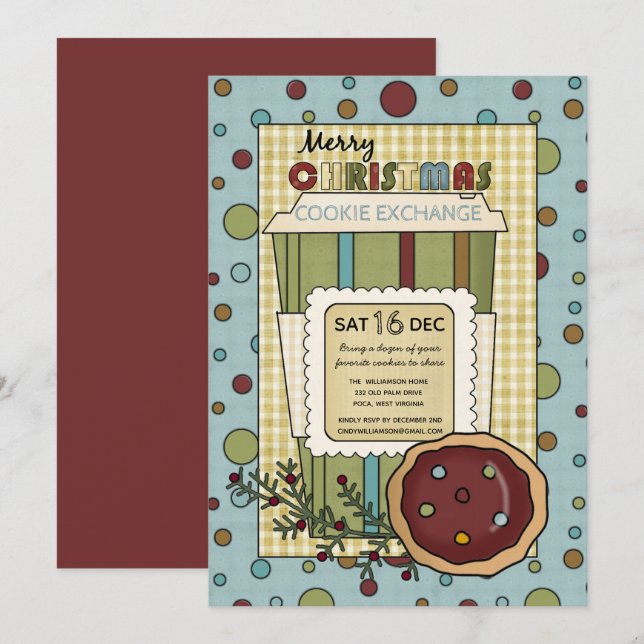 Homespun Land Weihnachts-Cookie-Austausch Einladung (Vorne/Hinten)