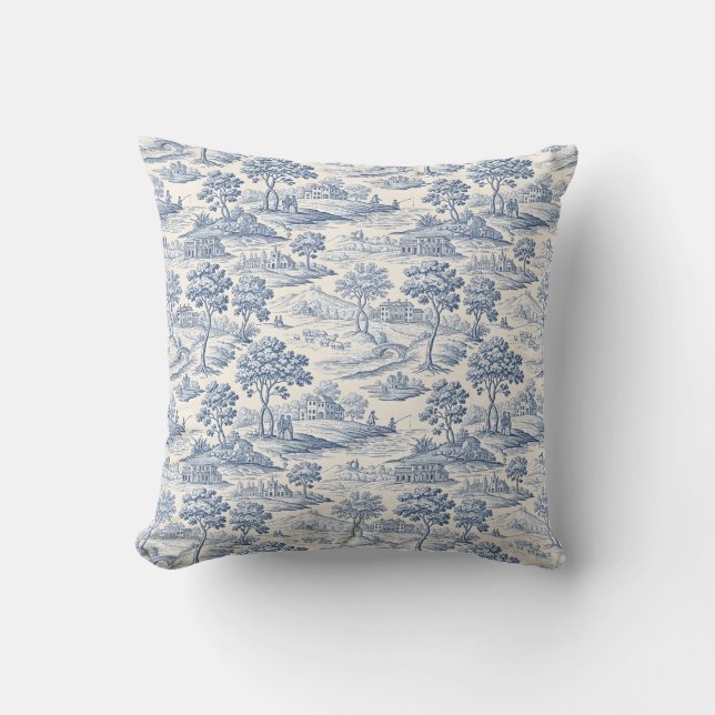 Homestead Blue Toile Kissen (Vorderseite)