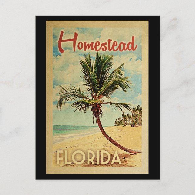Homestead Palm Tree Vintage Travel Postkarte (Vorderseite)