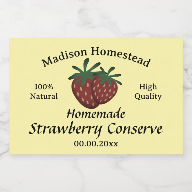 Homestead Strawberry Conserve Jelly Vorlage Lebensmitteletikett (Einzelnes Label)