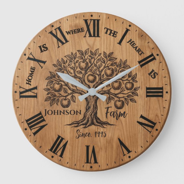Homestead Wall Clock | Custom Name & Year  Große Wanduhr (Vorderseite)