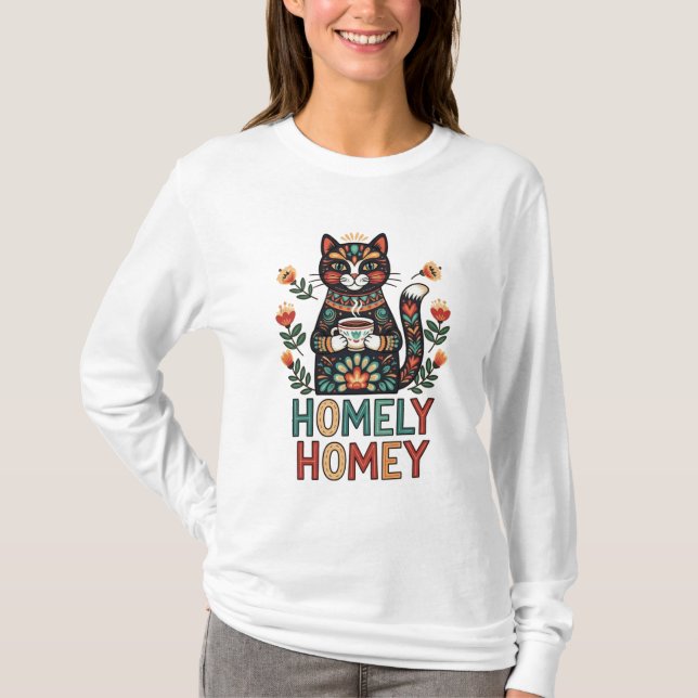 Homey gemütliche Katzengestaltung T-Shirt (Vorderseite)