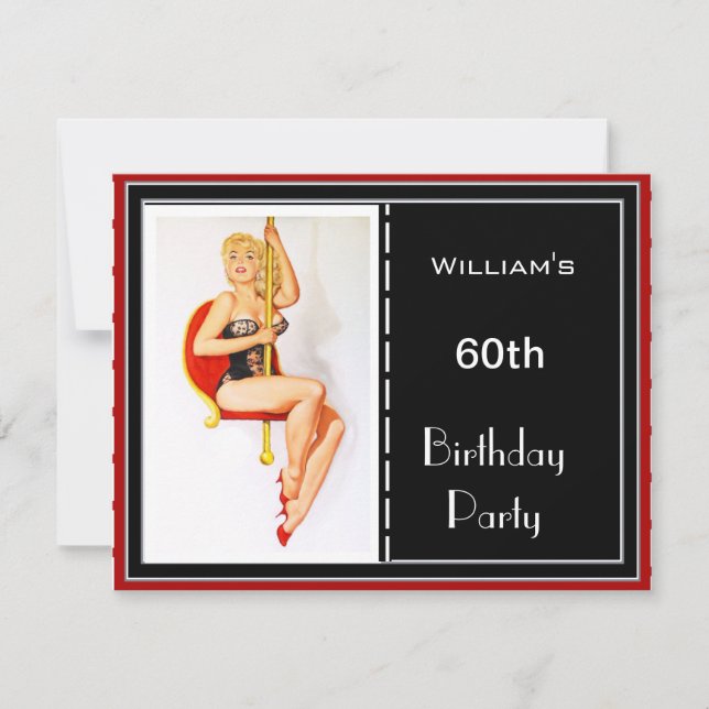 Homme 60e anniversaire de fête Invitation Red Pin- (Devant)