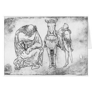 Homme assis, chevalier montant son cheval