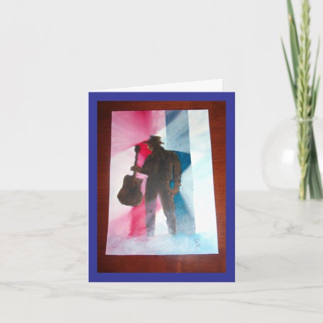 Homme avec carte de note de guitare vide à l'intér (Devant)