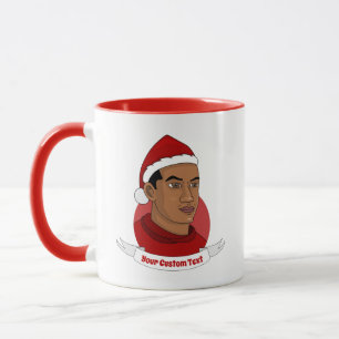 Homme avec le Père Noël casquette dessin animé Mug