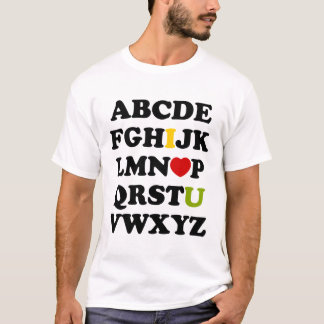 Homme blanc de T-shirt d'alphabet je t'aime