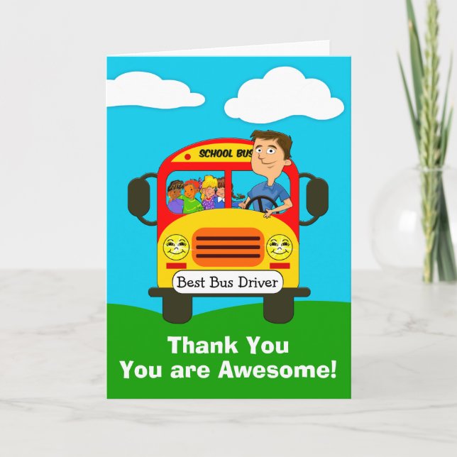 Homme Conducteur De Bus À L'École Merci Cartes (Devant)