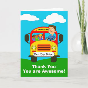 Homme Conducteur De Bus À L'École Merci Cartes