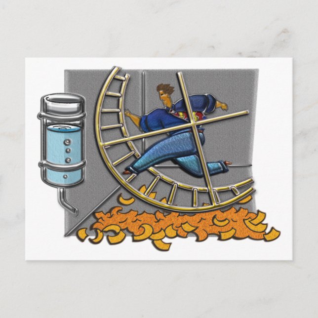Homme d'affaires sur roue de hamster Carte postale (Devant)