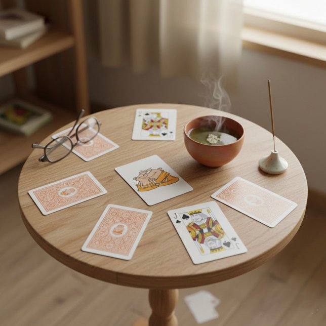 Homme de dessin Méditer des cartes de jeu (Créateur téléchargé)