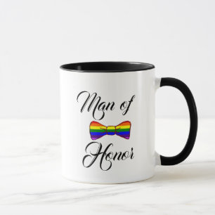 Homme de tasse de café de cravate d'arc