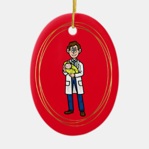 Homme docteur tenant bébé ornement de Noël