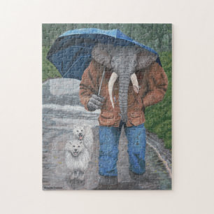 Homme éléphant Marcher Chiens Imaginaire Puzzle mo
