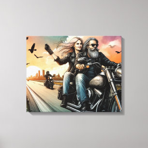 Homme et femme roulant à moto sur toile d'autorout