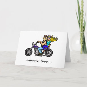 Homme et femme sur carte de vœux de moto