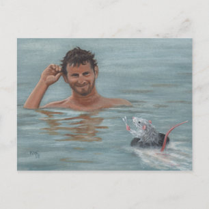 Homme et rat nageant coton swap Carte postale