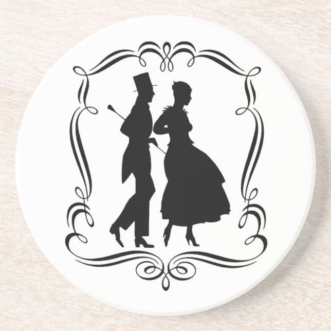 Homme Femme Silhouette Dessous de verre d'art Vint (Devant)