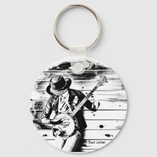 Homme noir et blanc de banjo - porte-clés