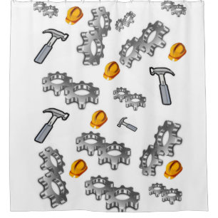 homme outils grotte marteau blanc douche rideau