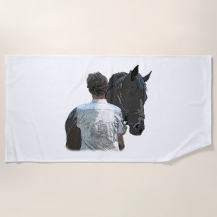 Homme tenant Cheval Lumière Serviette de plage