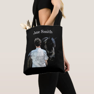 Homme tenant le cheval Sac fourre-tout foncé