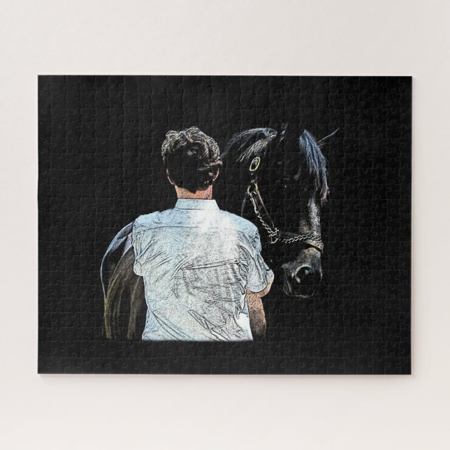 Homme tenant le cheval sombre Jigsaw Puzzle Puzzle (Horizontal)