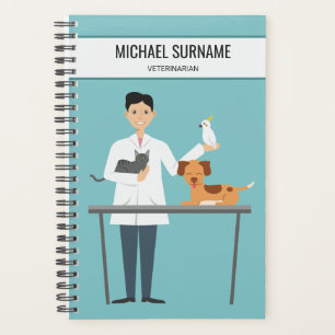 Homme vétérinaire avec des animaux et texte person