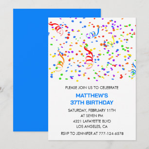 Hommes 37e anniversaire invitations Rainbow Confet