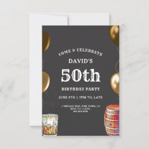Hommes 50e anniversaire Invitation Whiskey Thème