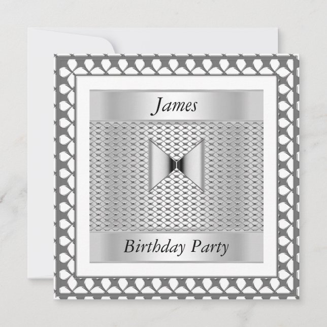 Hommes Anniversaire Fête Argent Invitation (Devant)