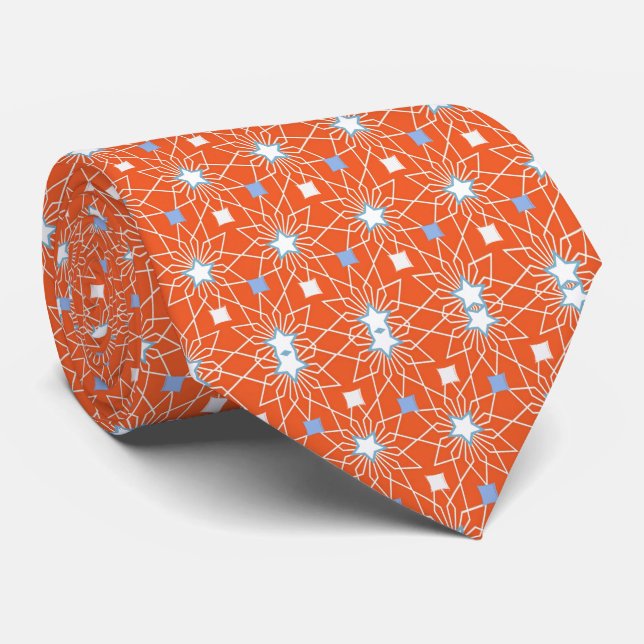 Hommes Designer Cravate Orange Blue Stars (Roulé)