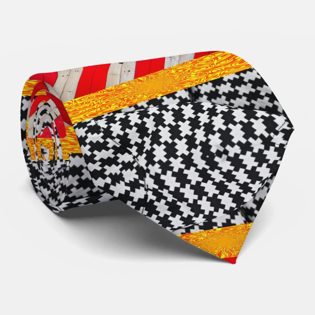 Hommes Designer Cravates Bleu Noir et Rouge Jaune (Roulé)