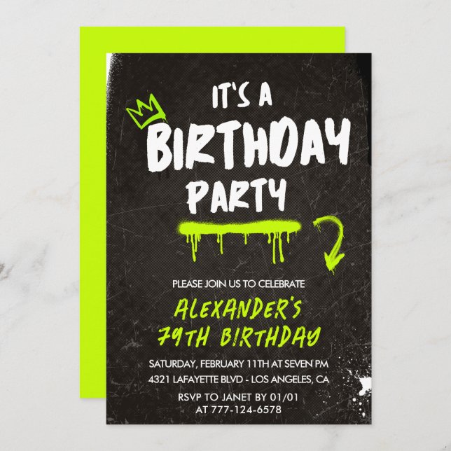 Hommes noirs 79e anniversaire invitations Graffiti (Devant / Derrière)