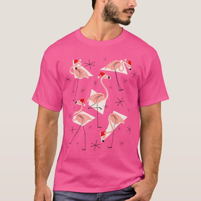 Hommes roses de T-shirt de Santa de Flamant rose (Devant)