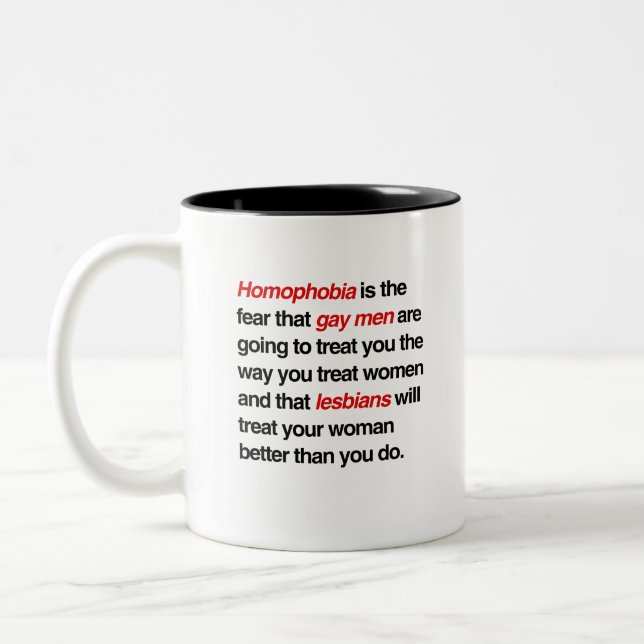 HOMOPHOBIA IST DIE ANGST, DASS GAY MEN IHNEN LECKE ZWEIFARBIGE TASSE (Links)