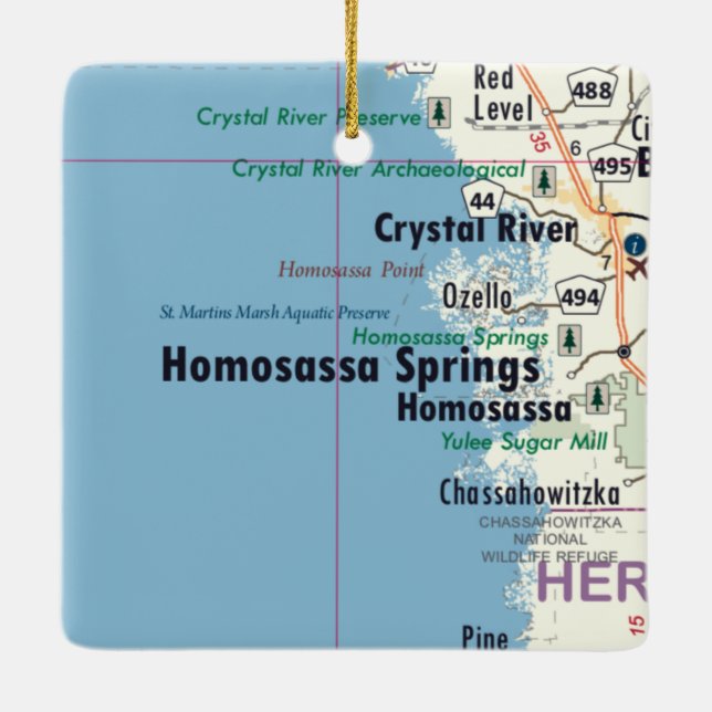 Homosassa Springs Florida Karte Keramikornament (Rückseite)