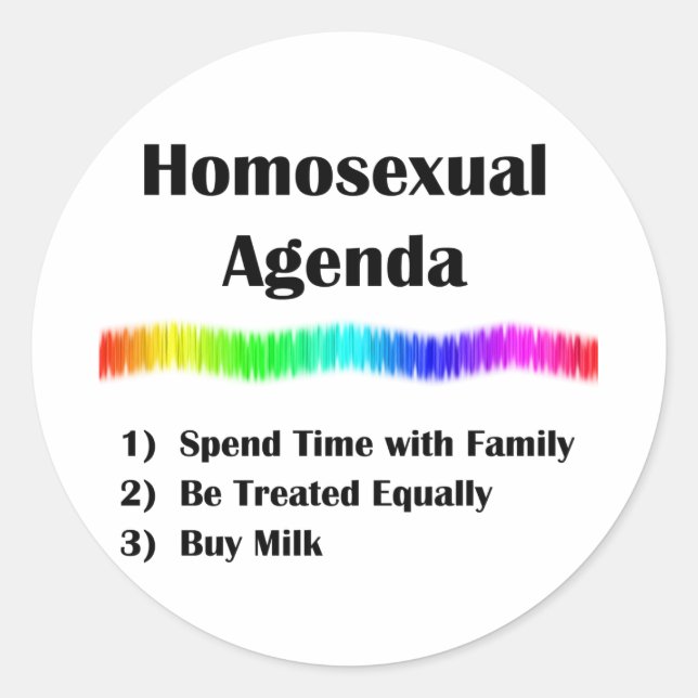 Homosexuelle Agenda Runder Aufkleber (Vorderseite)