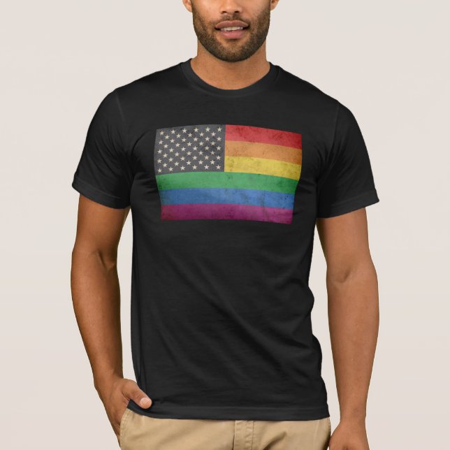 Homosexuelle amerikanische Flagge T-Shirt (Vorderseite)