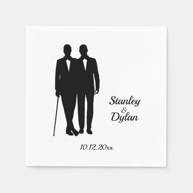 Homosexuelle Hochzeitsräume mit Namen und Datum Serviette (Vorderseite)