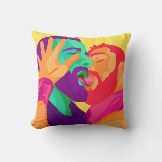 Homosexuelle küssende Männer, Regenbogen-Kunst, Kissen (Vorderseite)