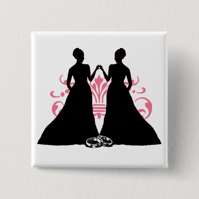 Homosexuelles Braut-Rosa-lesbische Hochzeit blühen Button (Vorderseite)