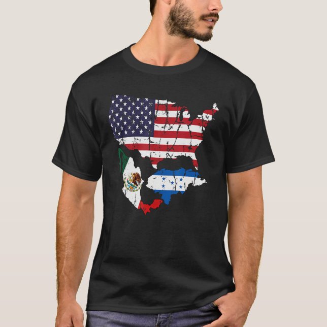Honduras-amerikanische mexikanische Flagge T-Shirt (Vorderseite)