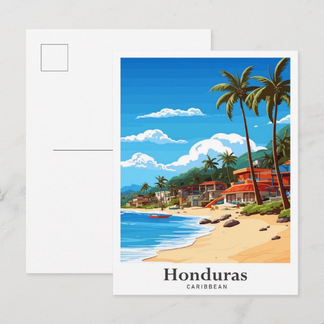Honduras Caribbean Art Vintage Travel Illustration Postkarte (Vorne/Hinten)