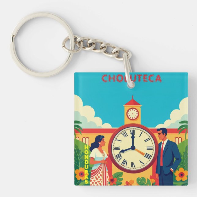 Honduras CHOLUTECA RELOJ Retro poster Schlüsselanhänger (Vorderseite)