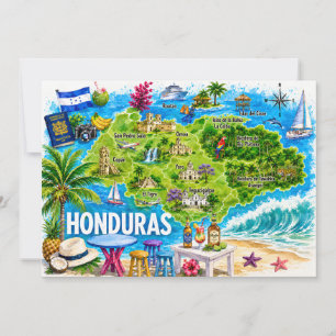 Honduras Illustrierte Reisekarte Postkarte