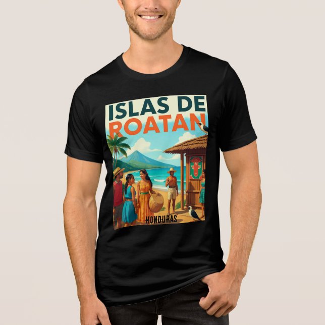  Honduras ISLAS DE ROATAN Retro poster Tri-Blend Shirt (Vorderseite)
